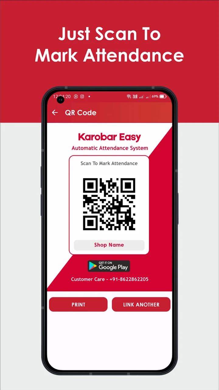 Karobar Easy QR code attendance screen